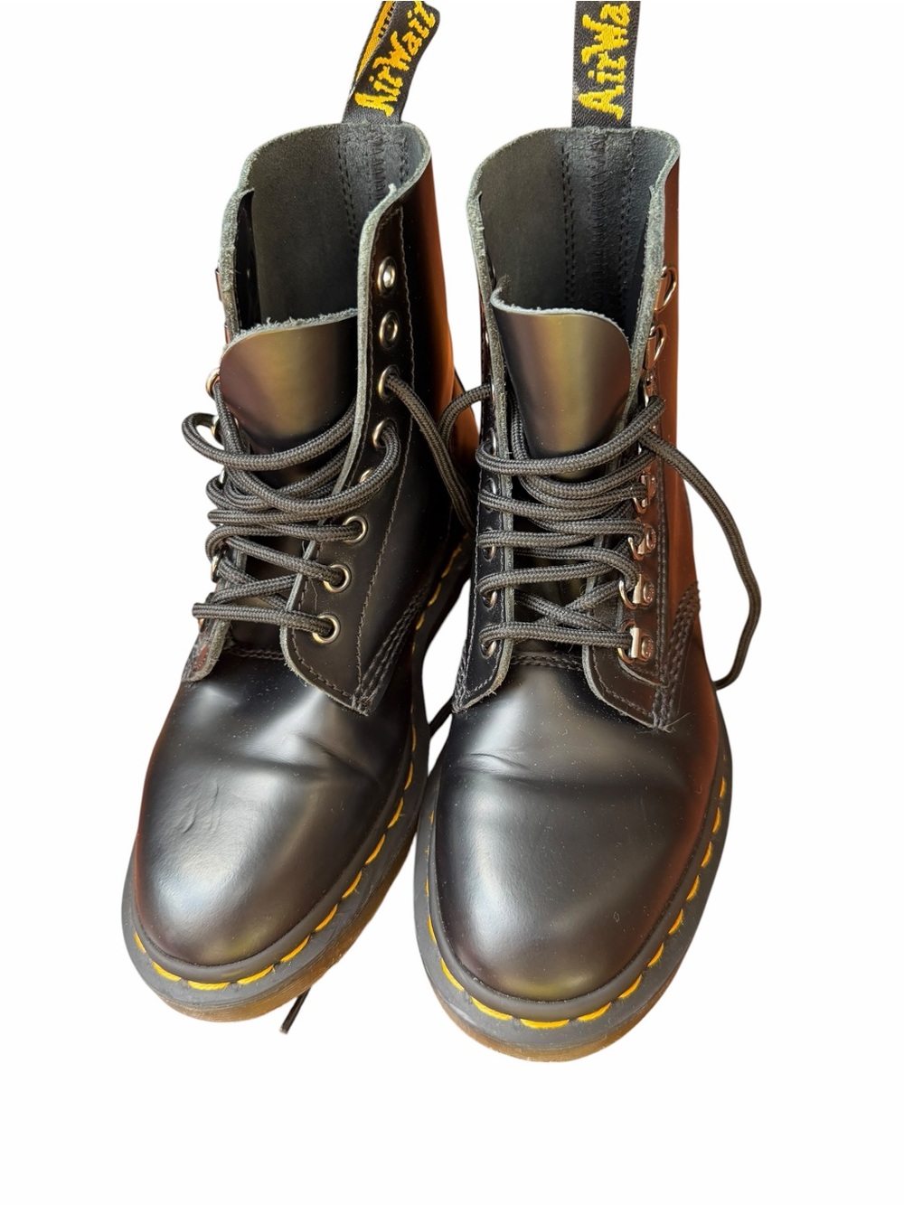Dr. Martens Black Leather Lace-Up Boots with Yellow Stitching Size US 4 M